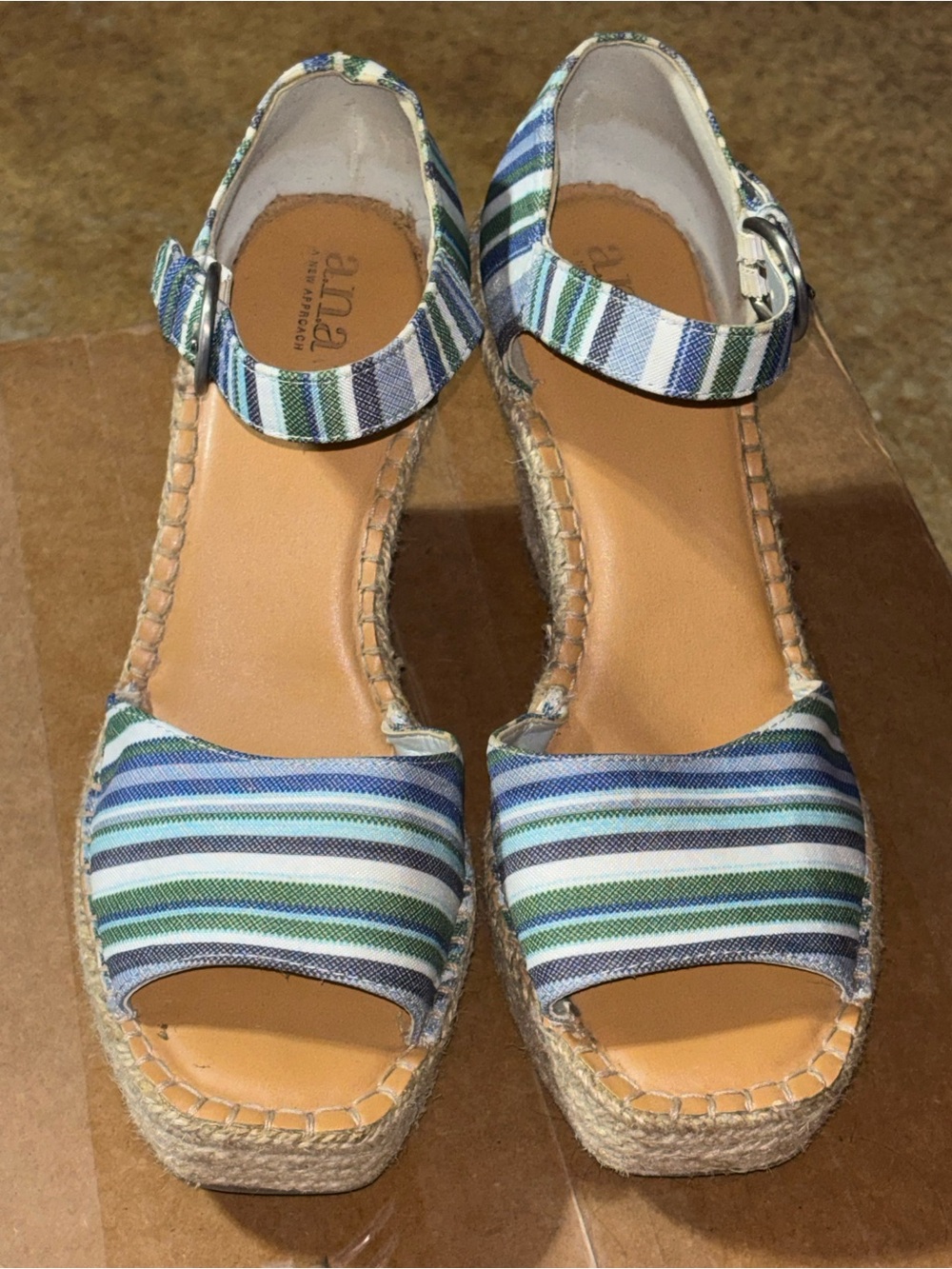 a.n.a Blue Green Striped Espadrille Wedge Sandals
